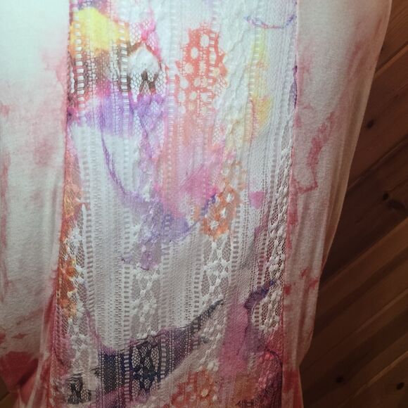 VOCAL Pink Tie Dye Studded Cross V Neck Short Sleeve Ed Hardy Style Med USA Made - Picture 6 of 8